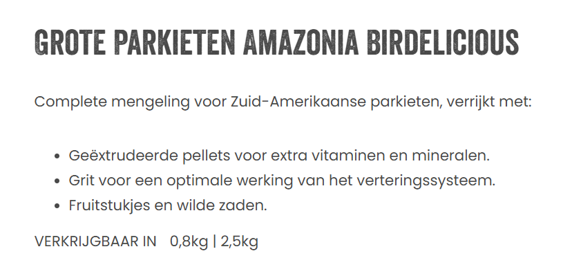 Deli Nature Birdelicious Grote Parkieten Amazonia