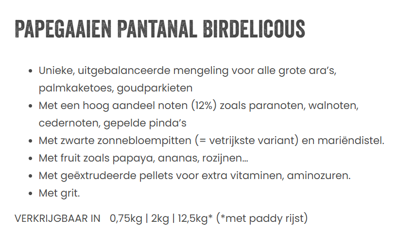 Deli Nature Birdelicious Papegaaien Pantanal
