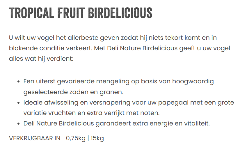 Deli Nature Birdelicious Tropical Fruit