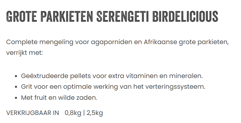 Deli Nature Birdelicious Grote Parkieten Serengeti