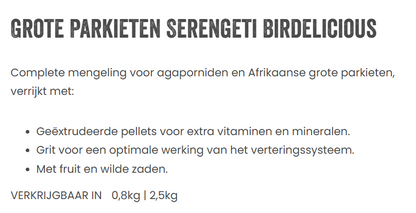 Deli Nature Birdelicious Grote Parkieten Serengeti