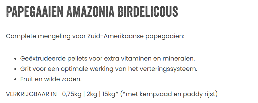 Deli Nature Birdelicious Papegaaien Amazonia
